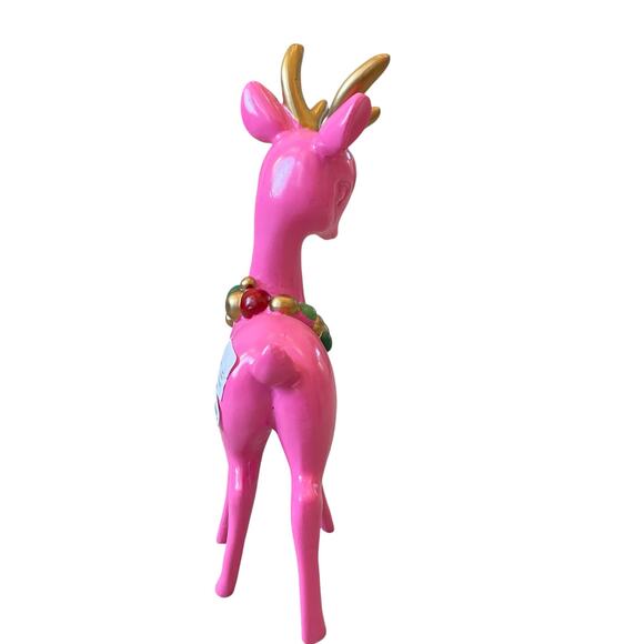 PINK Resin 11” Reindeer with Christmas Ornament Necklace Retro Style New - Picture 14 of 16